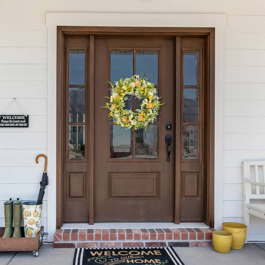 26" Yellow & Orange Berry & Thistle Floral Spring Wreath